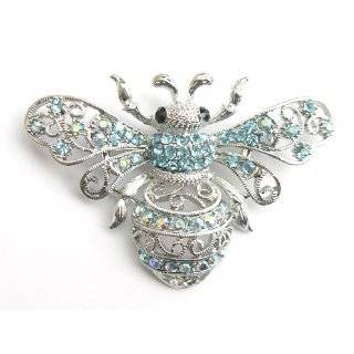   Aqua Light Blue Crystal Rhinestone Queen Bee Fly Insect Pin Brooch