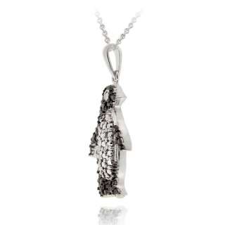 925 Silver Black Diamond Accent Penguin Necklace, 18  
