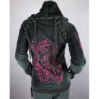 Womens Affliction SINFUL HOODIE TRACK JACKET VOLTAGE WITH TIES  