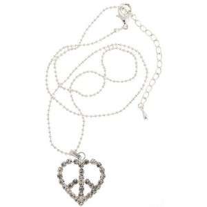 Small Love Peace Rhinestone Pendant Necklace In Crystal with Silver 