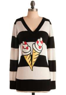 Ice Cream Social Sweater   Red, Yellow, Novelty Print, Knitted, Casual 