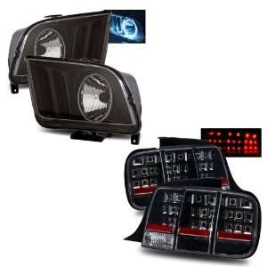  Mustang Black CCFL Halo Headlights + LED Tail Lights Combo Automotive