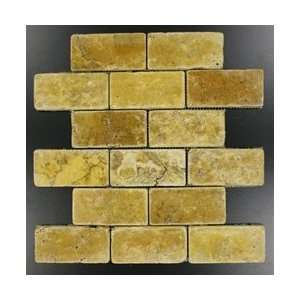  2x4 Gold / Yellow Tumble Travertine Tiles on 12x12 sheet 