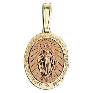 PicturesOnGold Miraculous Medal Oval Pendant, Solid 14k White Gold 