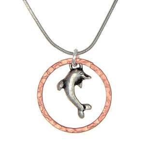    Silvertone Dolphin in Copper Circle Fashion Necklace Jewelry