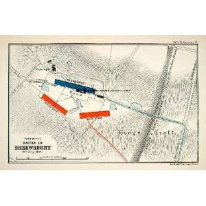 1892 Lithograph Map Battle Shrewsbury England Henry IV 