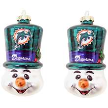 Topperscot Miami Dolphins Blown Glass Top Hat Snowman Ornament (2 Pack 