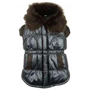  Pet Life 7DBRMD Brown Ultra Fur Collar Metallic Jacket 