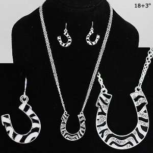  White Zebra Print Horseshoe ~ Necklace & Earring Set 