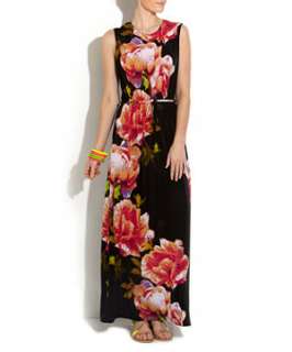 null (Multi Col) Zuzi Zuzi Black Slinky Floral Print Maxi Dress 