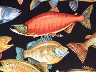 New RJR Freshwater Fish Salmon Bass Speckled Trout Crappie Fabric BTY 