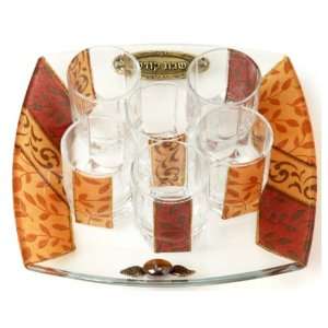  Glass Wine Cup Set with Six Cups, Tray and Geometric 