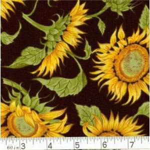  45 Wide Sunflower Toss   Black Fabric By The Yard Arts 