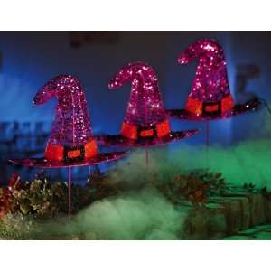  Purple Glitter Witch Hat Lighted Halloween Yard Stakes by 