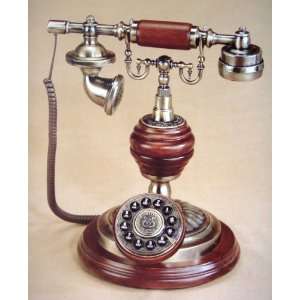  Round Base Wood Look Touch Tone Telephone