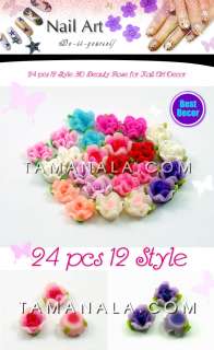 ROSE CLAY FLOWER NAIL ART CRAFT DECALS ? 24 PCS 8mm ?  