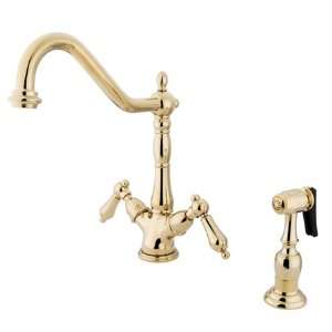   Heritage Deck Mount Kitchen Faucet with Brass Sprayer, Polished Brass