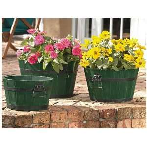 Mothers Day Gift Green Finish Barrel Planters   Set of 3 