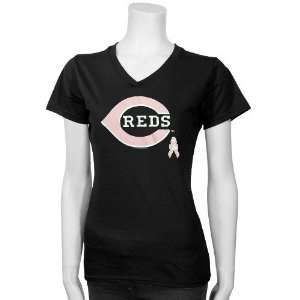  Cincinnati Reds Ladies Black Breast Cancer Research Logo T 