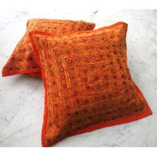   Mirror Work Embroidery Indian Sari Throw Pillow Toss Cushion Covers