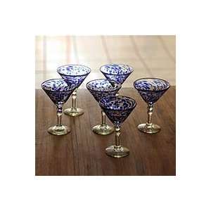  NOVICA Martini glasses, Dotted Blue