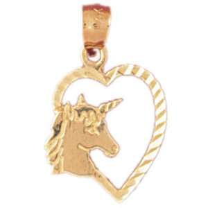  14kt Yellow Gold Heart With Unicorn Pendant Jewelry