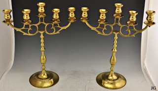 Antique Pair of Continental European Brass Candelabras  