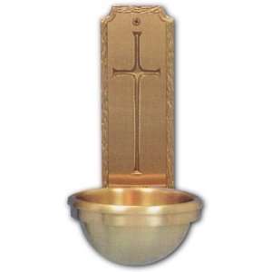 Cast Bronze Holy Water Font with Cross 