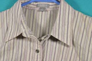 Ann Taylor Size PM 8P 10P Purple Creme Striped Cotton Shirt Top Blouse 