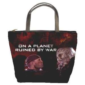   Custom Black Leather Bucket Bag Handbag Purse Gears Of War Red Skull