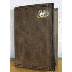   795 60933 Crazy Horse Tri Fold Wallet with OU Conch 