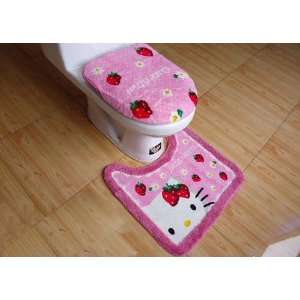  Strawberry Hello Kitty Bathroom Set of Toilet Seat Cover 