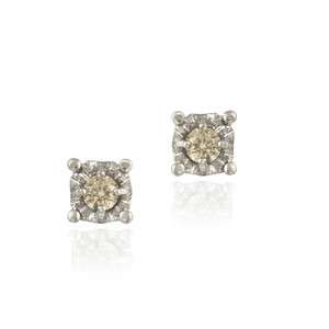 925 Silver 1/8ct Champagne Diamond Round Stud Earrings  
