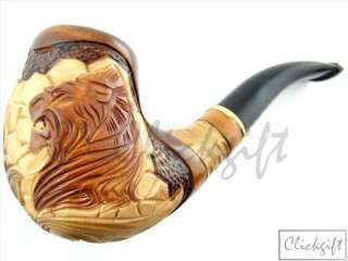 Tobacco Smoking Pipe Hand Carving LIONS HEAD + Pouch  