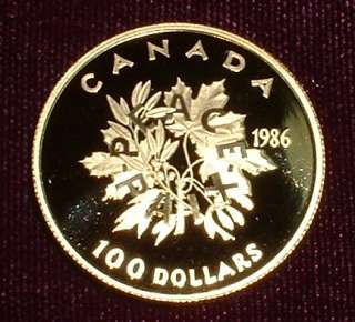 CANADA $100 GOLD COIN 22KT 1986 * INTL YEAR OF PEACE *  
