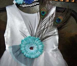 peacock feather bow/white Dress party wedding 2,4,6,8,  