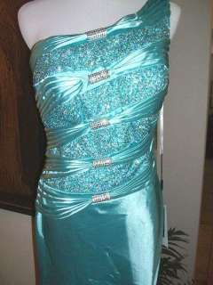 Terani P139 $350 NWT 1 Shoulder Pageant Prom Dress AQUA 10  