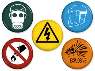   WARNING SIGN MAGNETS Set #2 Science Lab Tech Gas Mask Chemistry Lot