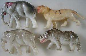 Lot of 4~1970s~Plastic & Celluloid~Elephant~Rhino~Tiger  