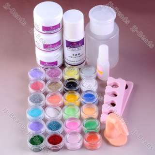 New Pro Acrylic Powder Glitter Brush Liquid UV Nail Art Kit French Tip 