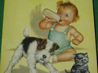 CHARLOTTE BECKER LITHO BABY TERRIER DOG CAT VINTAGE WOW  