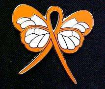 Leukemia Awareness Orange Ribbon Butterfly Lapel Pin  