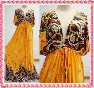   Yellow Kimono Long Maxi Dress Sz XL XXL 3XL 18 20 22 Lage Size  