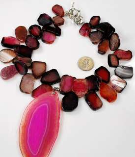 AUTHENTIC HUGE PURPLE PINK AGATE NECKLACE WITH MULTI LARGE SLAB 