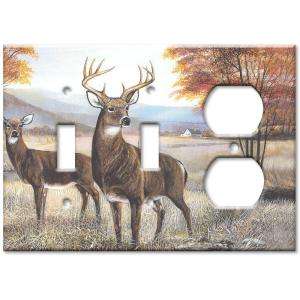 Art Plates White Tail Deer   Double Switch / Outlet Combo Wall Plate 