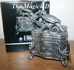 BEAUTIFUL Large SILVER DRAGON Box CHEST Dragons LID  