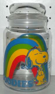 75 Peanuts Snoopy Woodstock Rainbow Goodies Glass Candy Jar 1965 