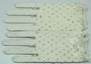 FINALE ~ White Delicate Nylon Filet Crochet Shortie Wrist Gloves 