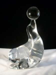 Adorable Vintage Crystal Glass Seal Balancing Ball Figurine By New 