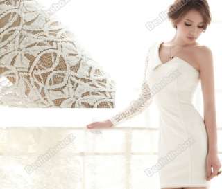   Unsymmetrical One Shoulder Romantic Single Lace Shoulder Dress  